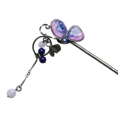 蝶 かんざし パープル ラピスラズリ TAMARUSAN