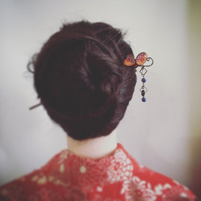 かんざし 蝶 オレンジ 一本挿し TAMARUSAN