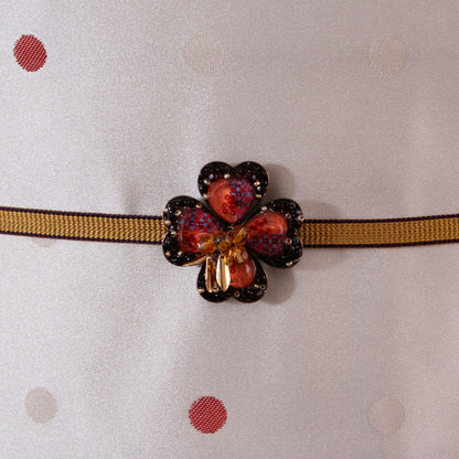 大きい 帯留 オレンジ 四つ葉 クローバー 帯留め