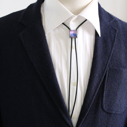 革紐ループタイ 紫 四角 樹脂 TAMARUSAN