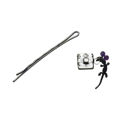 ヘアピン グレー ヤモリ アメジスト 高級ヘアピン