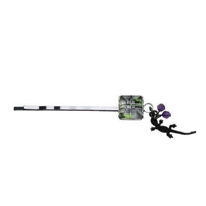 ヘアピン グレー ヤモリ アメジスト 高級ヘアピン