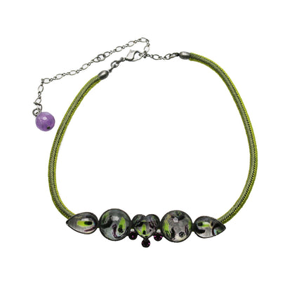 組紐チョーカー 黄緑 正絹 樹脂 アメジスト TAMARUSAN