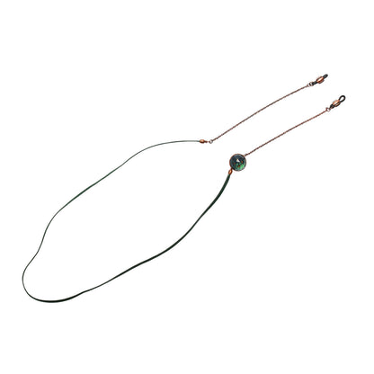 眼鏡チェーン 革紐 グリーン ボタン風 軽量 TAMARUSAN