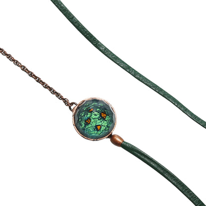 眼鏡チェーン 革紐 グリーン ボタン風 軽量 TAMARUSAN