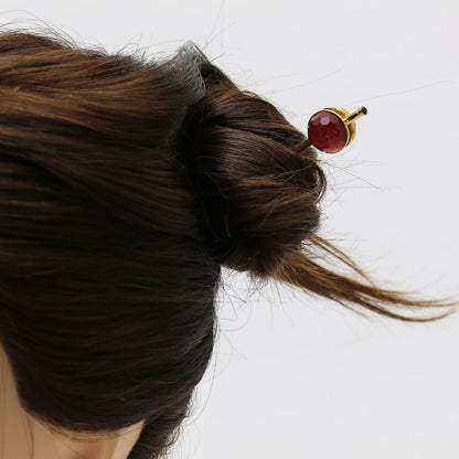 玉かんざし モダン ボタン風 赤 24金 一本挿しかんざし