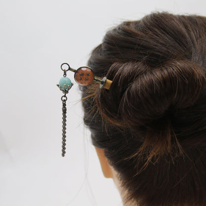 着せ替えかんざし 木製 オレンジ アマゾナイト 着せ替えかんざし