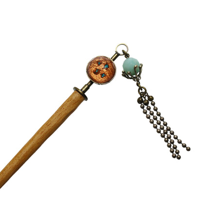 着せ替えかんざし 木製 オレンジ アマゾナイト 着せ替えかんざし ヘッドと軸セット