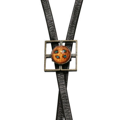 革紐ループタイ ボタン風 平紐 アマゾナイト オレンジ TAMARUSAN