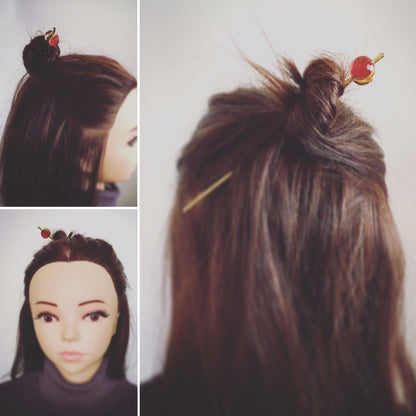 玉かんざし モダン ボタン風 赤 24金 一本挿しかんざし