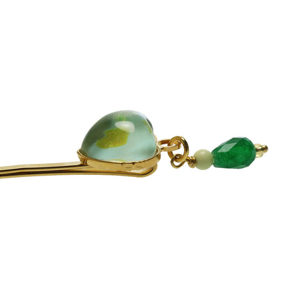 ヘアピン 黄緑 水玉 毒キノコ 金 贈り物 TAMARUSAN