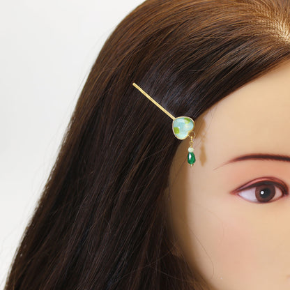 ヘアピン 黄緑 水玉 毒キノコ 金 贈り物 TAMARUSAN