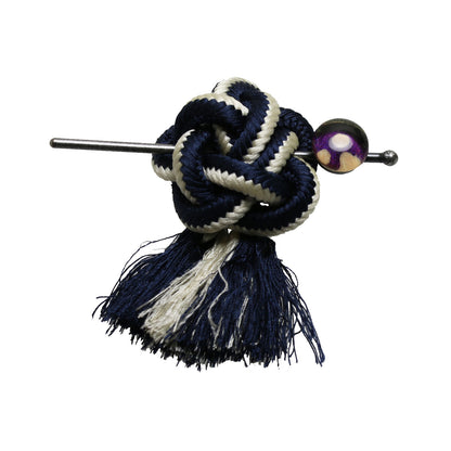 ミニかんざしバレッタ 紺 白 シルク キノコ TAMARUSAN