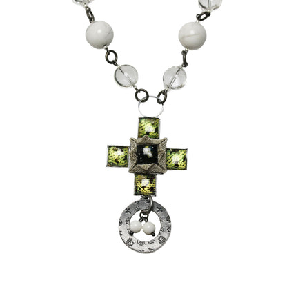 メガネホルダーネックレス 水晶 紺 白 ハウライト 恐竜 TAMARUSAN