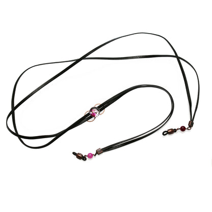 眼鏡チェーン（グラスコード） 恐竜 赤紫 革 樹脂 黒 メンズ TAMARUSAN