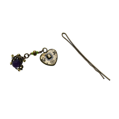 ヘアピン 恐竜 緑 ハート アメジスト TAMARUSAN