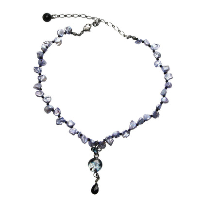 天然石チョーカー 恐竜 紺 淡水パール チョーカー