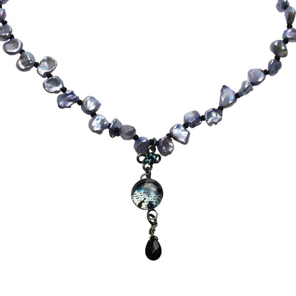 天然石チョーカー 恐竜 紺 淡水パール チョーカー