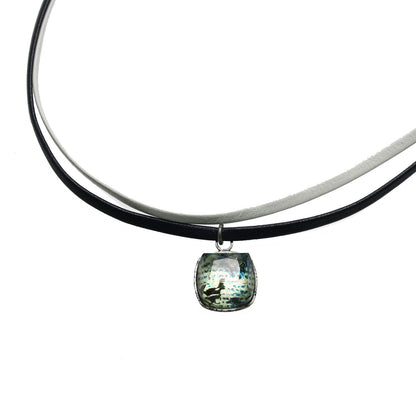 チョーカー ２連 革紐 恐竜 白 紺 オニキス チョーカー