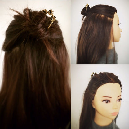 二股かんざし 24金 樹脂 ラインストーン 二股かんざし