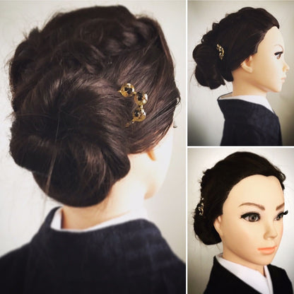 二股かんざし 24金 樹脂 ラインストーン 二股かんざし