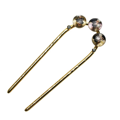 二股かんざし 24金 樹脂 ラインストーン 二股かんざし