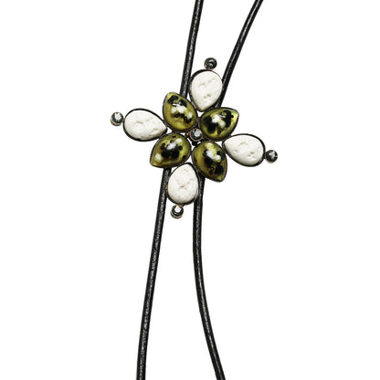 ループタイ 花 白 ごましお 革紐 TAMARUSAN