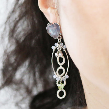 ピアス ハート パープル ペリドット レース TAMARUSAN