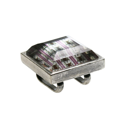 帯留め グレー ハンミョウ 四角 帯留め