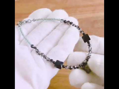 アンクレット 水色 四角 トルマリンクオーツ