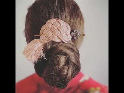 かんざしバレッタ 組紐 シルク ピンク ユリ