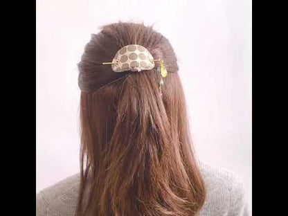 かんざしバレッタ グリーン 金 シルク