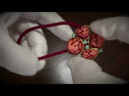 ヘアゴム 赤 ピンク 24k ラインストーン