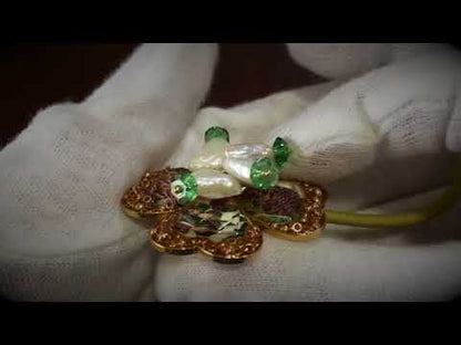 ヘアゴム 花 黄緑 パンジー 淡水パール