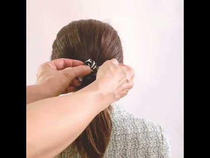 ミニかんざしバレッタ 紺 白 シルク キノコ