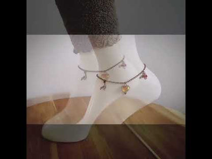 アンクレット ハート すいか 赤 珊瑚（染め）