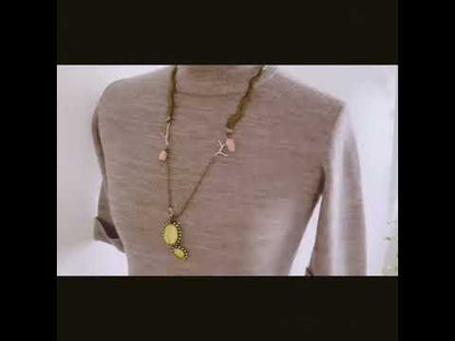 ネックレス 水色 リボン バラの木 ピンクコモンオパール