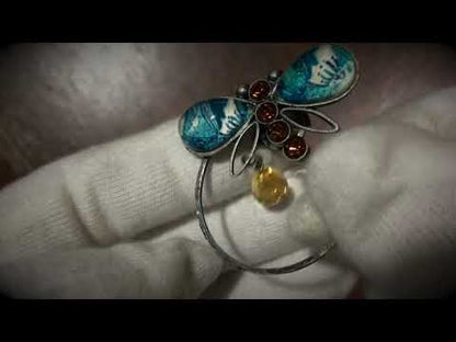 眼鏡ホルダーピンブローチ トンボ ユリ 青 シトリン