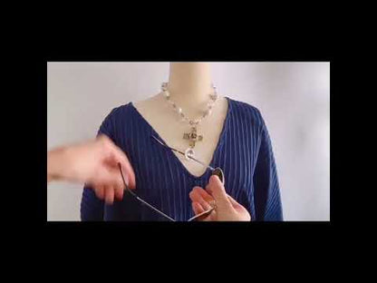 メガネホルダーネックレス 水晶 紺 白 ハウライト 恐竜