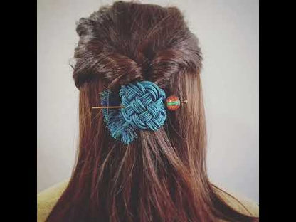 かんざしバレッタ 組紐 シルク 水引 ピーコックブルー