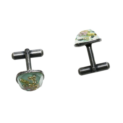 カフスボタン 水色 四角 ビーズ カフスボタン