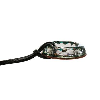 眼鏡ホルダー 革紐 ドーナツリング エメラルドグリーン TAMARUSAN