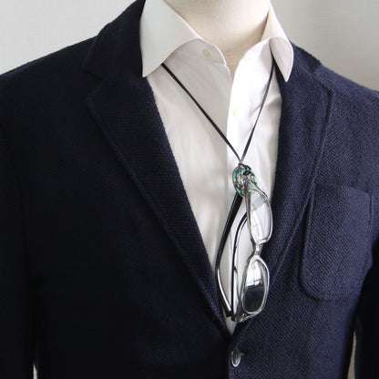 眼鏡ホルダー 革紐 ドーナツリング エメラルドグリーン TAMARUSAN