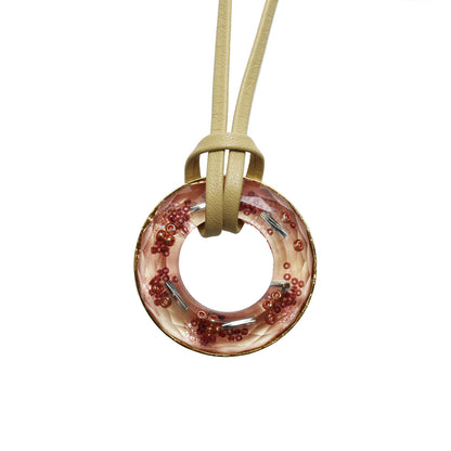 眼鏡ホルダー 革紐 ピンク ドーナツ ネックレス TAMARUSAN