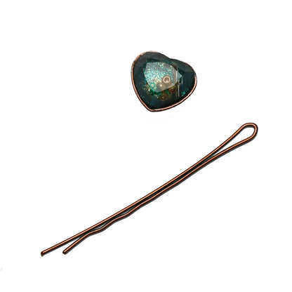 ヘアピン ハート エメラルドグリーン アンティーク調 高級ヘアピン