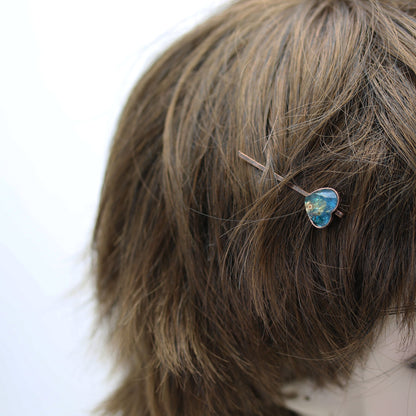 ヘアピン ハート エメラルドグリーン アンティーク調 高級ヘアピン