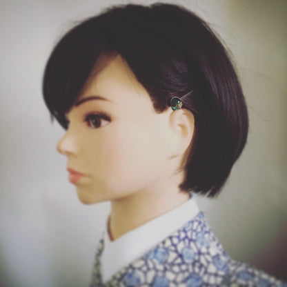 ヘアピン ハート エメラルドグリーン アンティーク調 高級ヘアピン