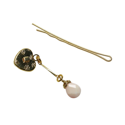 ヘアピン ハート ピンク シェル 金 高級ヘアピン