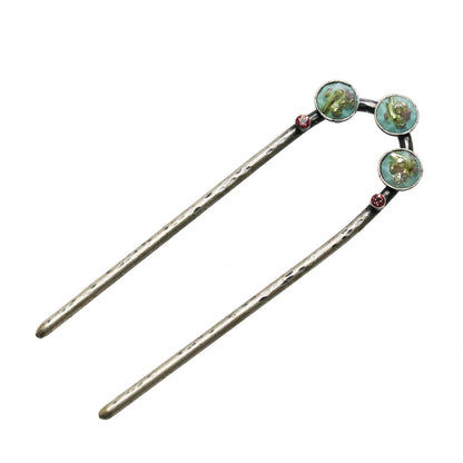 二股かんざし 水色 ラインストーン 二股かんざし