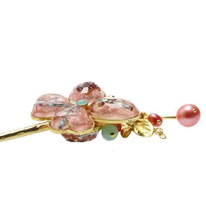 かんざし ピンク 蝶 24k 淡水パール TAMARUSAN